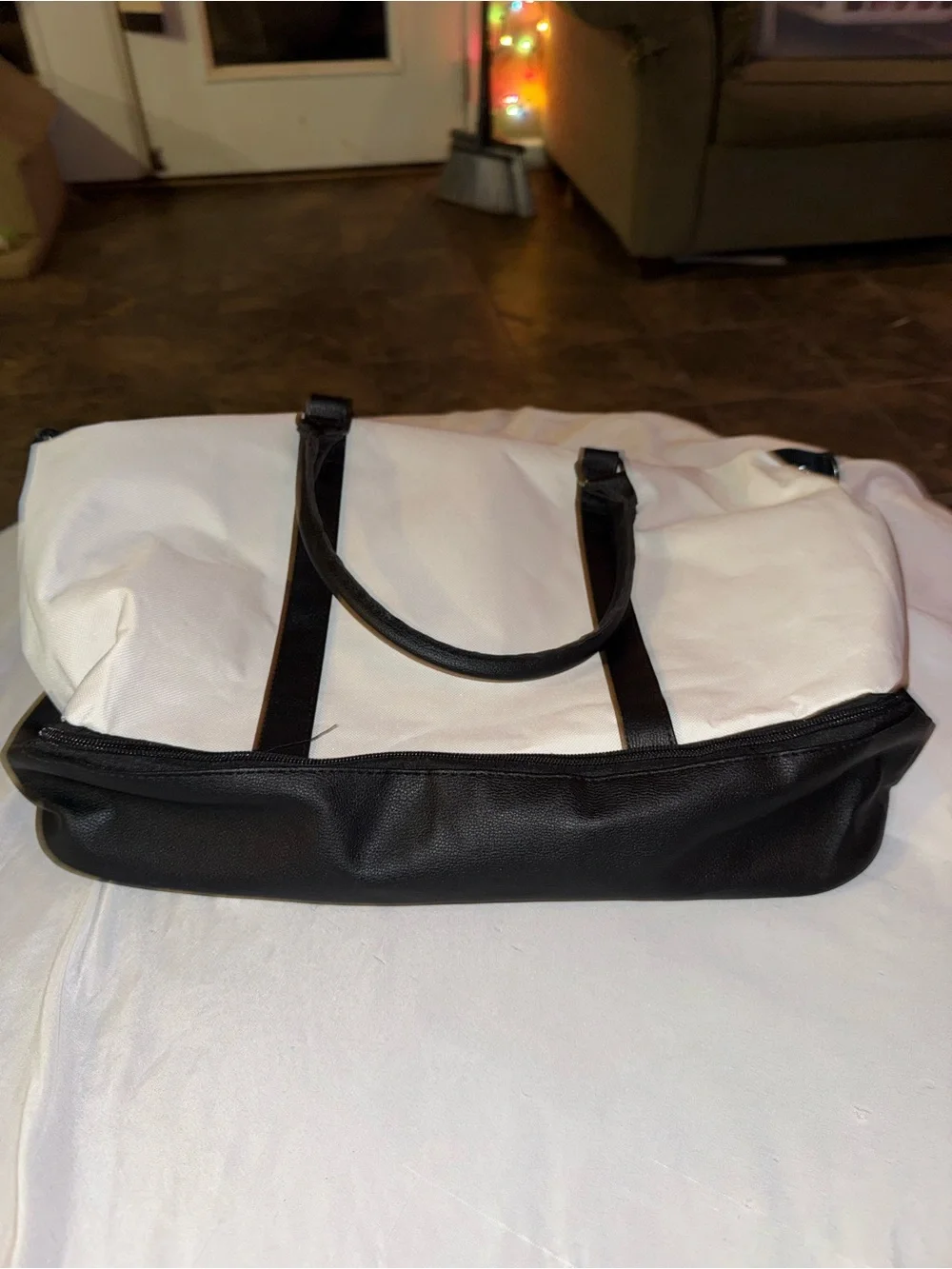 DSW Black and White Two-Tone Weekender Duffel Bag